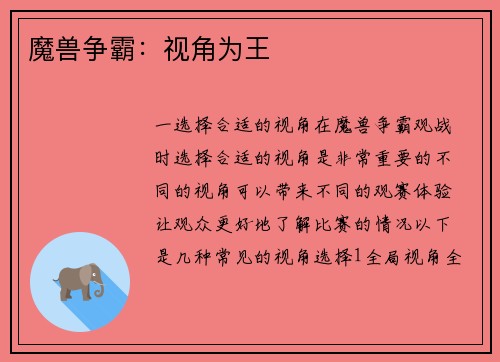 魔兽争霸：视角为王