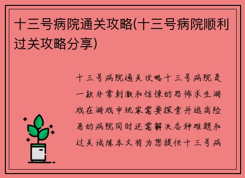 十三号病院通关攻略(十三号病院顺利过关攻略分享)